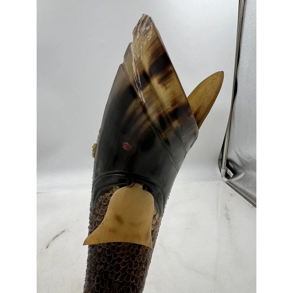 Vintage Hand Carved Ox Horn Fish Sculpture Folk Art 13